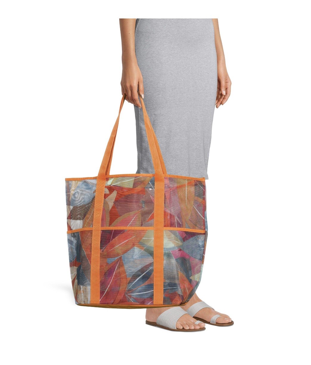Time and Tru Women’s Mesh Beach Tote Bag – Tropic Orange Spirit 19 in x 17 in