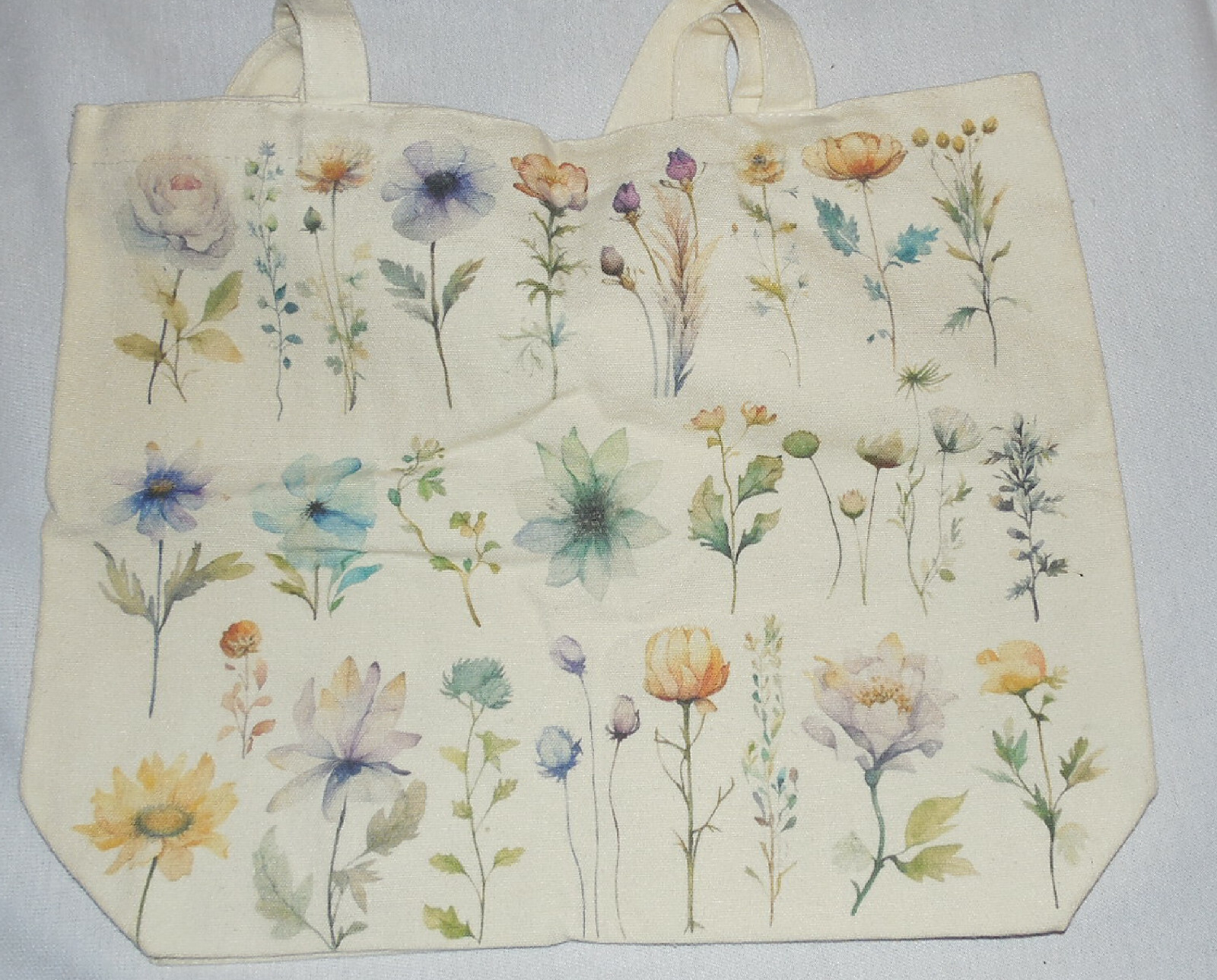 New Floral Double Sided Tote BAG Canvus Flowers 2 Handles 16″ x 13″ x 4″