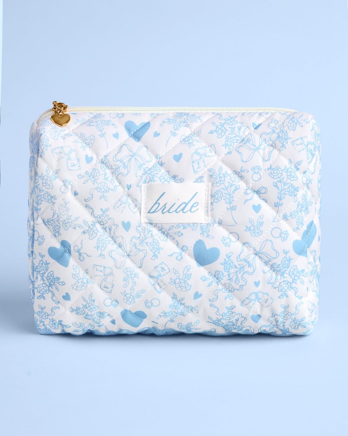 xo, Fetti Bride Cosmetic Bag – Quilted, Medium (10 x 3 x 7 inches), Black