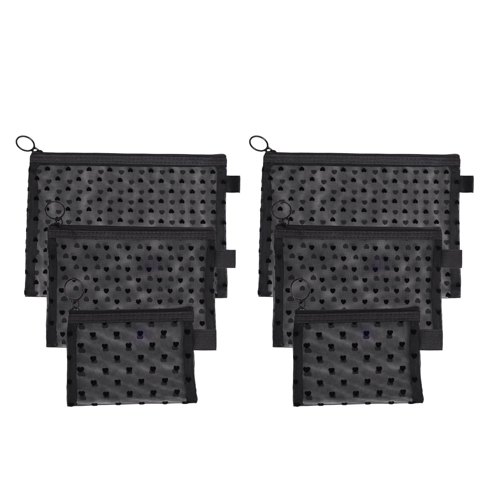 Ymcafmo 6-Piece Heart Printed Mesh Makeup Bag Set – Small Pouches for Black