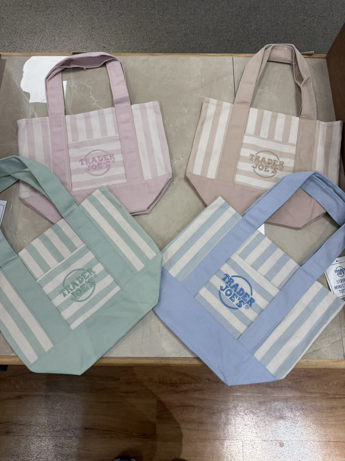 Trader Joe’s Mini Pastel Stripe Canvas Tote Bag Limited Edition Set Of 4 NWT