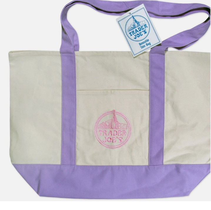 Large Trader Joe’s Lavender Canvas Tote Bag New NWT ***LIMITED*** In HAND Viral