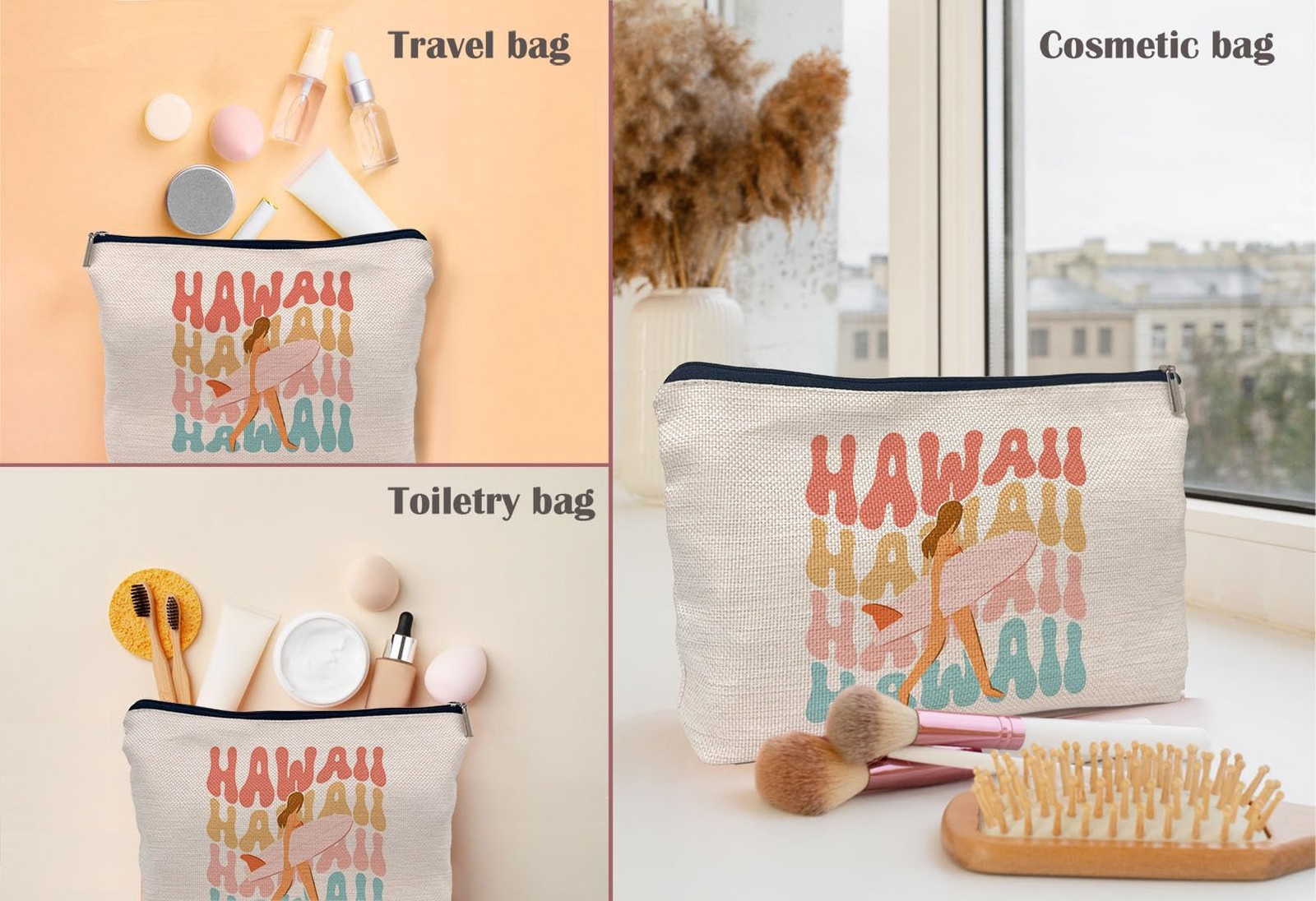 Lacosu Groovy Hawaii Surfer Girl Makeup Bag, Multicolor, 7.5 x 10 Multicolor
