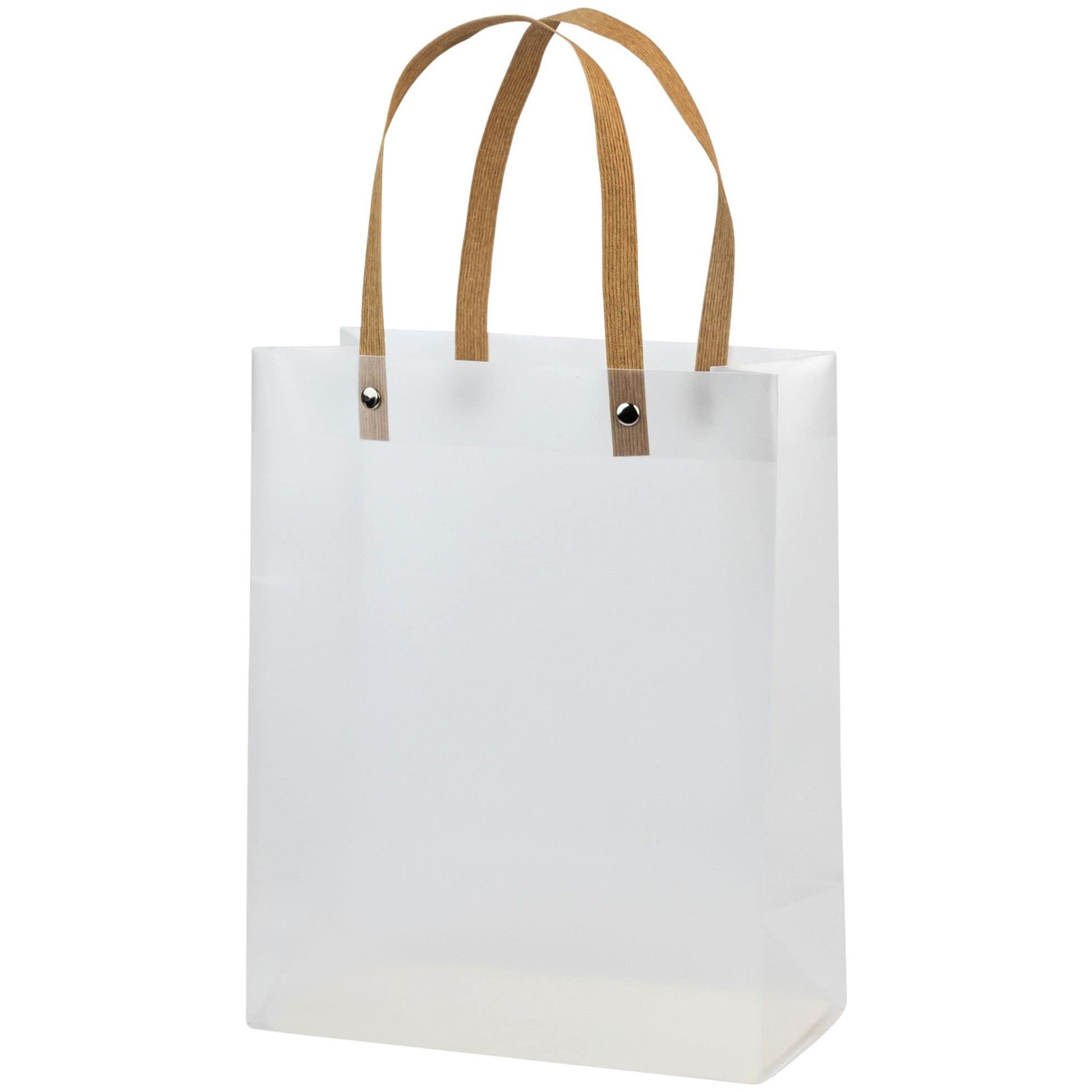 Hammont Clear Frosted Gift Bags – 10 Pack 9.75″x7.75″x4″, Plastic,Brown