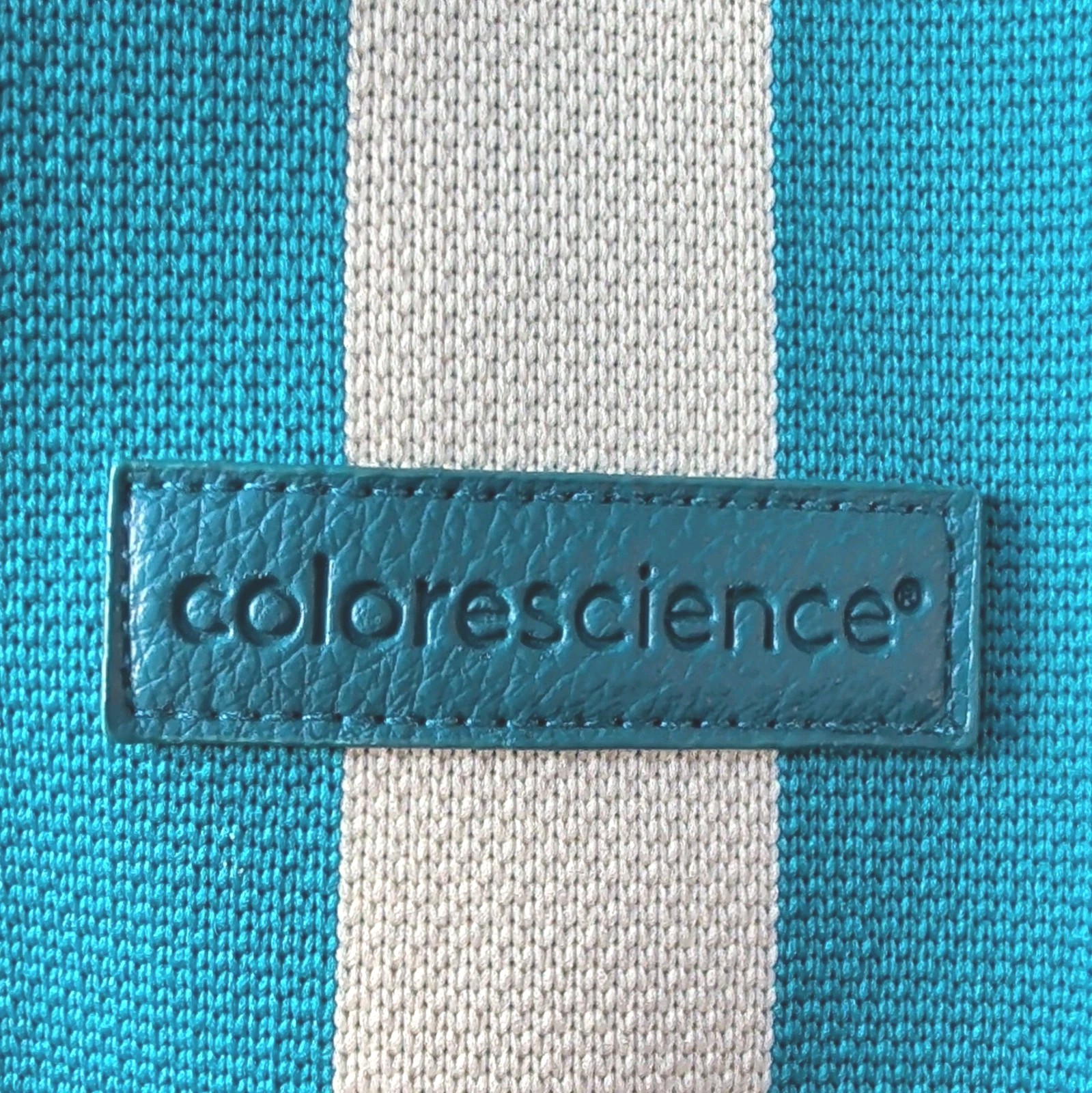 Colorescience Blue & Beige Striped Reusable Tote Shopping Bag 16in x 9in