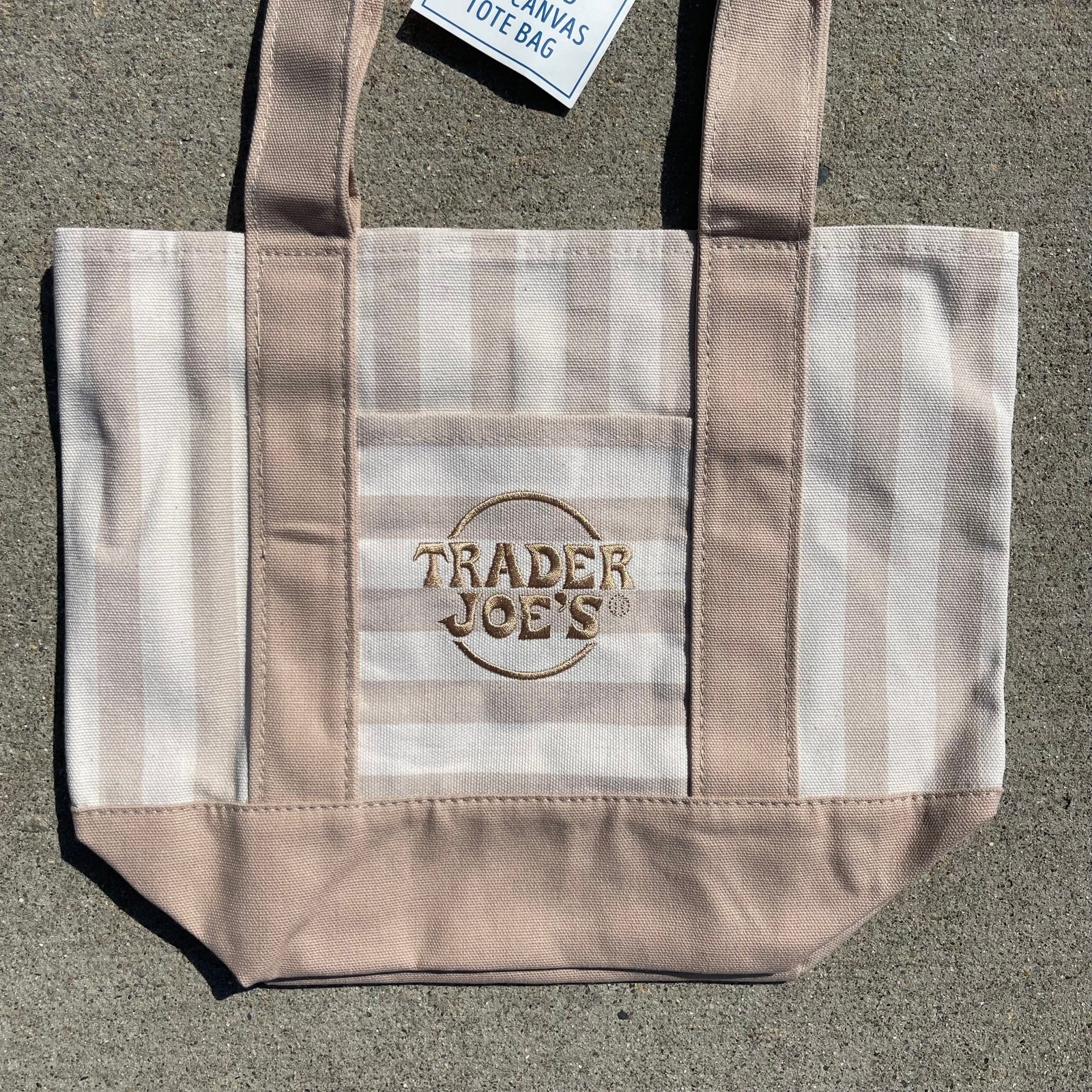 Set of 4! Trader Joe’s Canvas MINI Tote Bags PASTEL STRIPE Blue Green Pink Khaki
