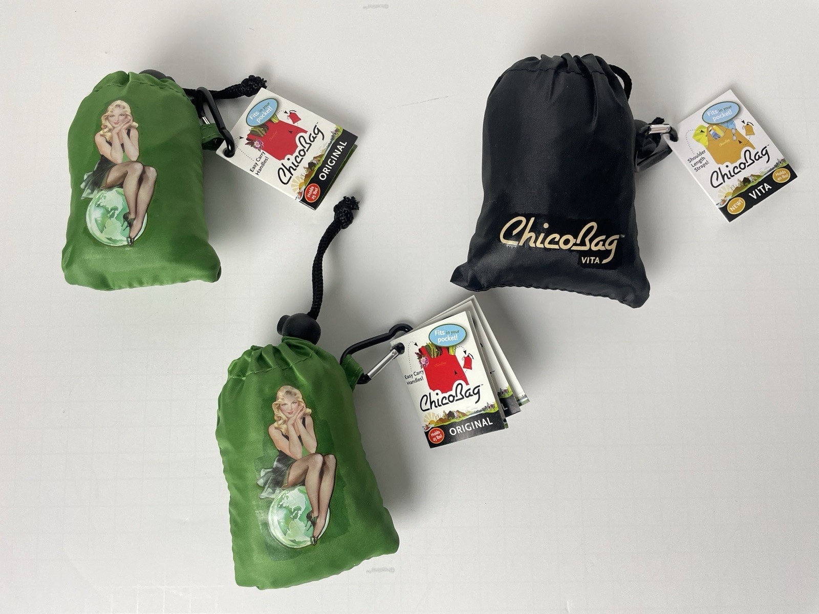 Chico Bag Reusable – 1 Black Vita & 2 Original “Gorgeously Green”