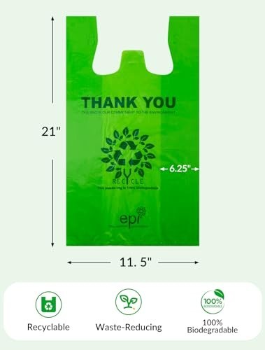 100 Compostable Reusable T-Shirt Bags | Eco-Friendly Grocery Bags 100 Count | Du