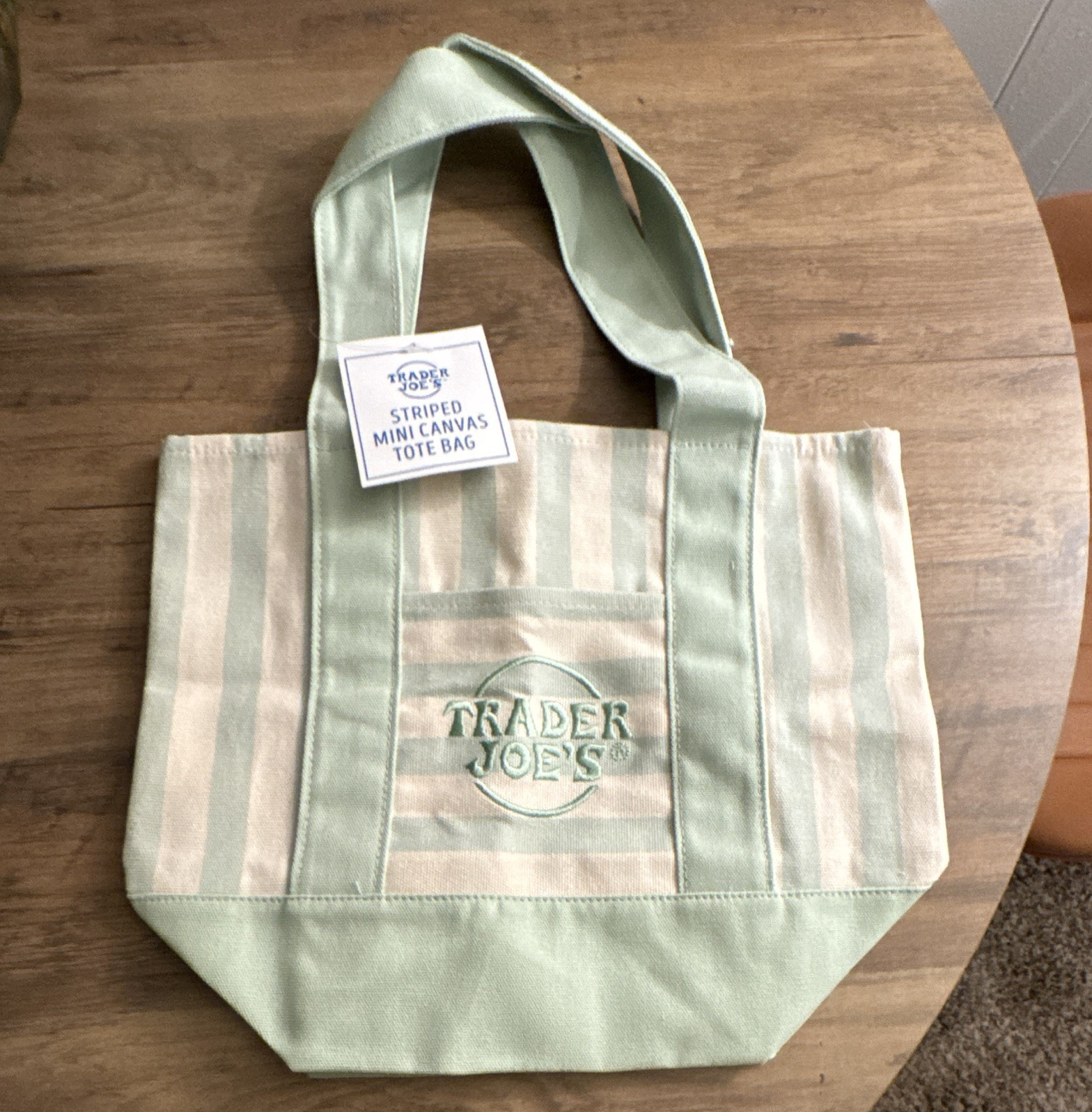 Trader Joe’s Striped Mini Canvas Tote Bag Green/Beige Stripe Tote