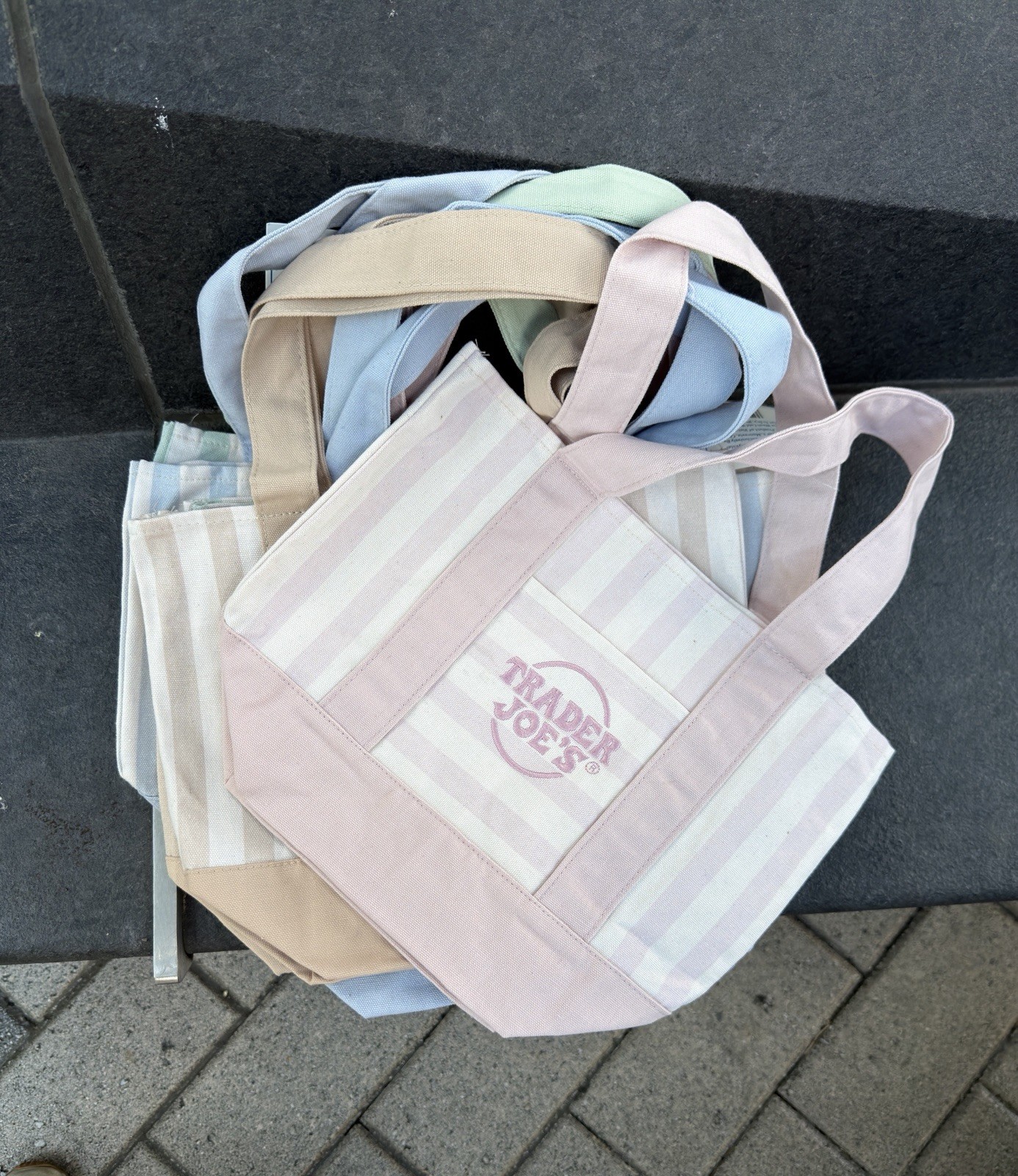 2026 Trader Joe’s Canvas Striped Mini Tote Bag Baby Pink/Beige