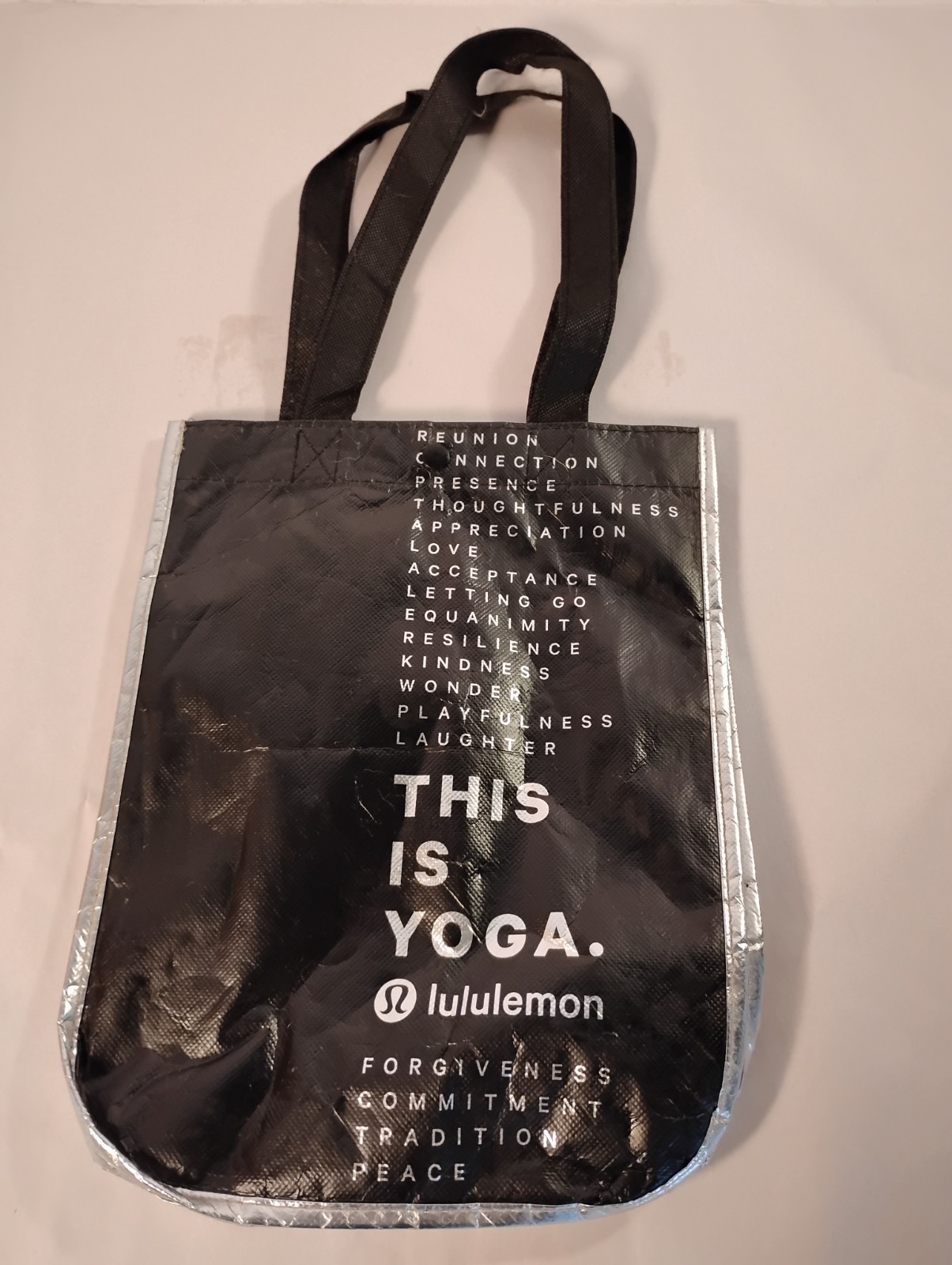 Lululemon Reusable Small Shopping Bag Tote Lunch Gift Bag Black THIS IS YOGA