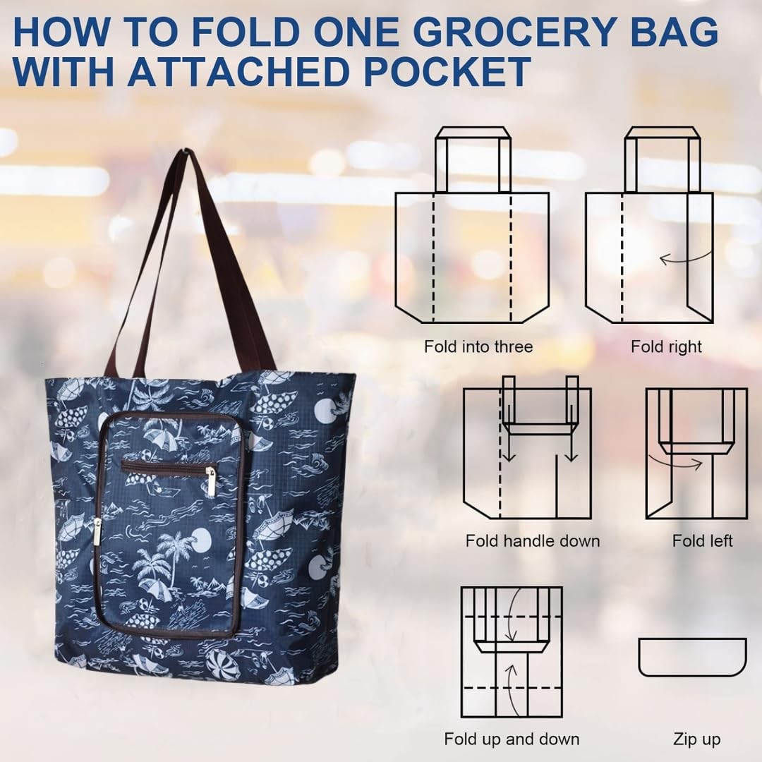 Reusable Grocery Shopping Bags Set of 2 Recycling Shopping Totes with Long Ha…