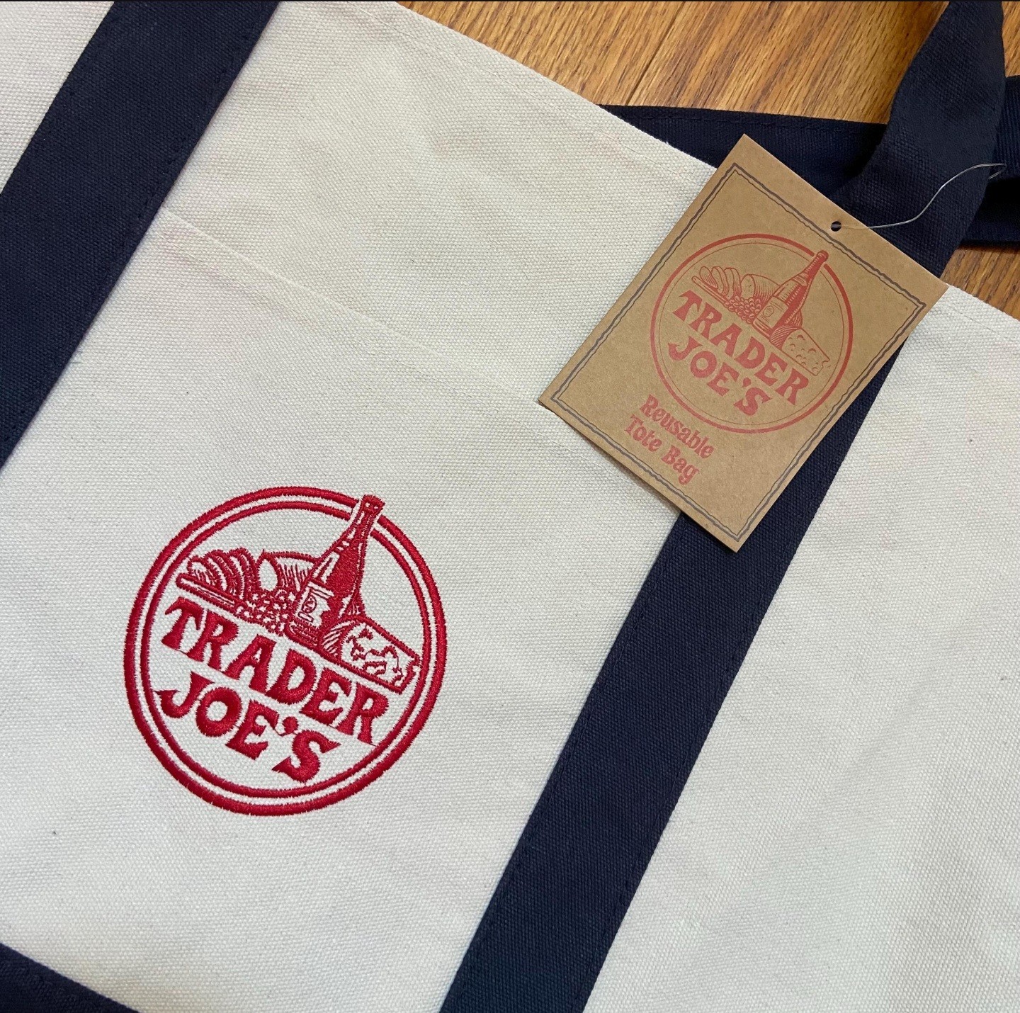 Trader Joe’s Large Navy Blue Canvas Cotton Tote Bag Reusable Brand New with Tag