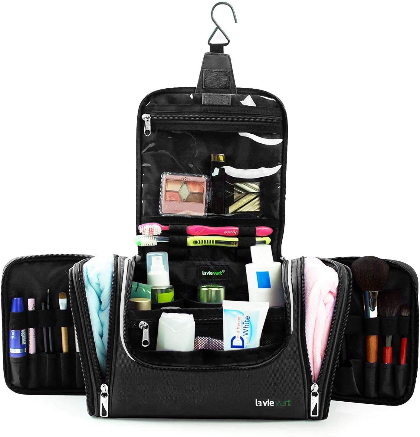 LAVIEVERT Toiletry Bag/Makeup 12.8×5.5×7.7 Inch (Pack of 1), Black