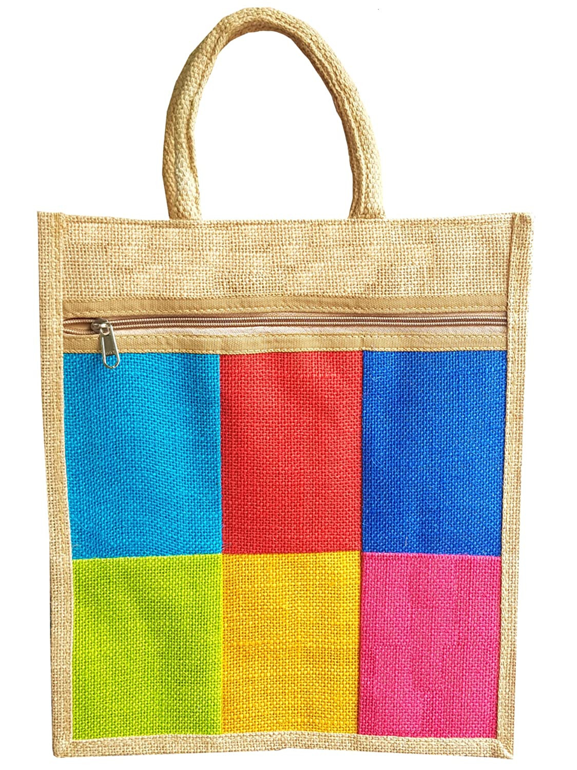 Jute Bag Multipurpose, Reusable with Zipper 10 x 11 x 5 In Multicolor