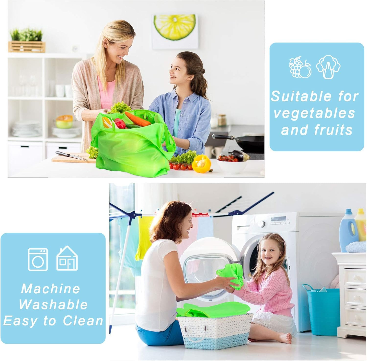 Large Reusable Bags Shopping Washable Foldable 6 Pack Grocery Bags Heavy Duty Li