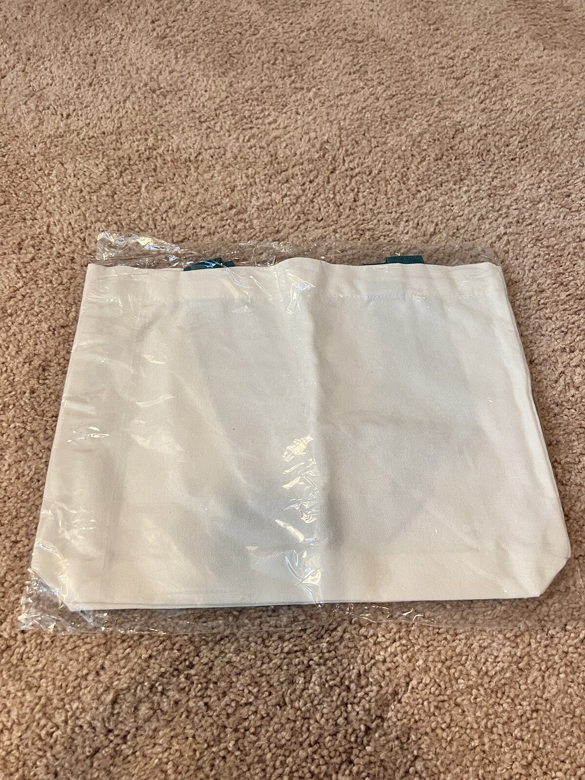 White Reusable Cloth Bag With Green Handle BRAND NEW 15 X 11.5 Inch