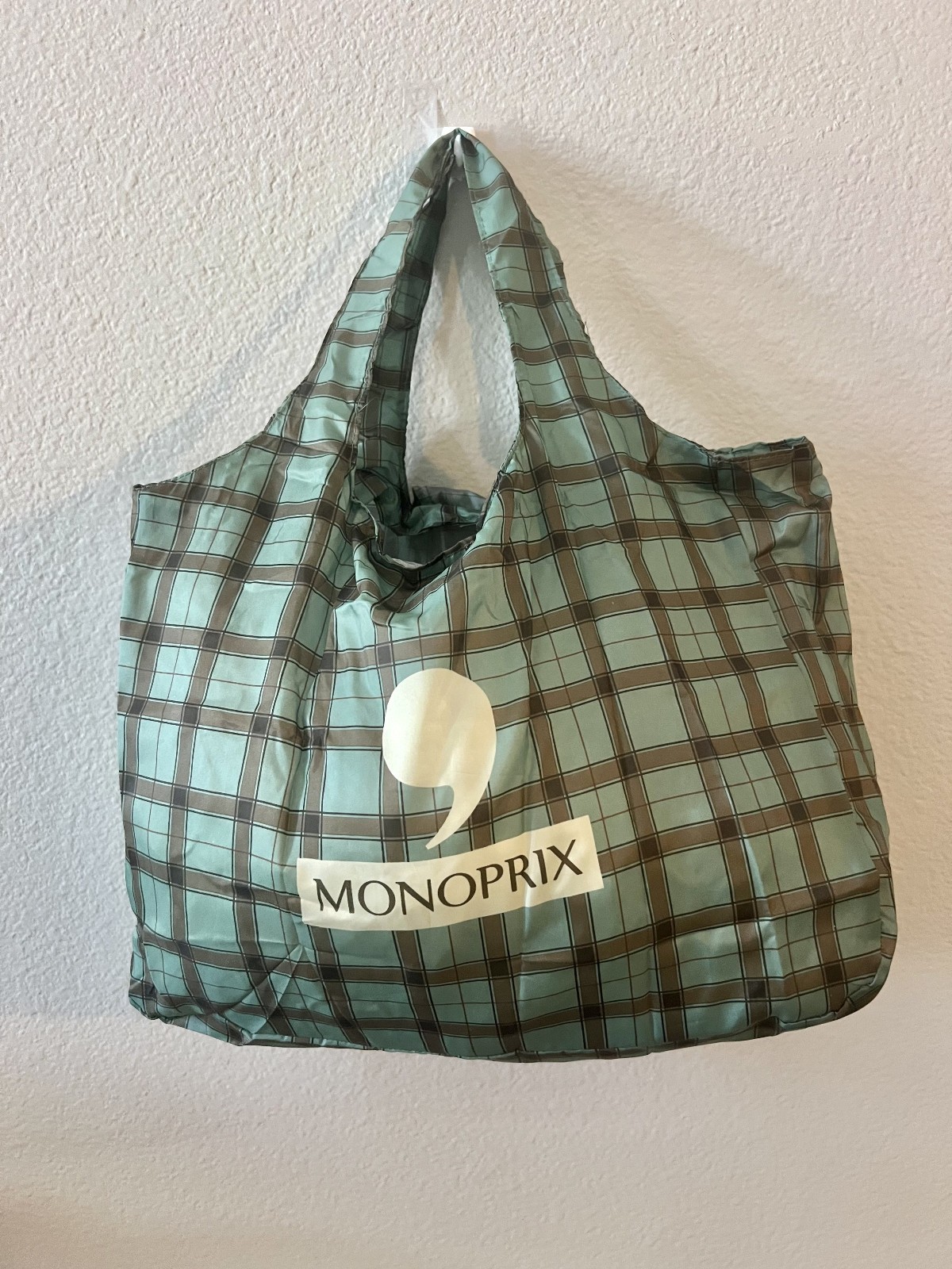 Monoprix French Reusable Grocery Shopping Bag-New-Tartan/Plaid-Bonjour!