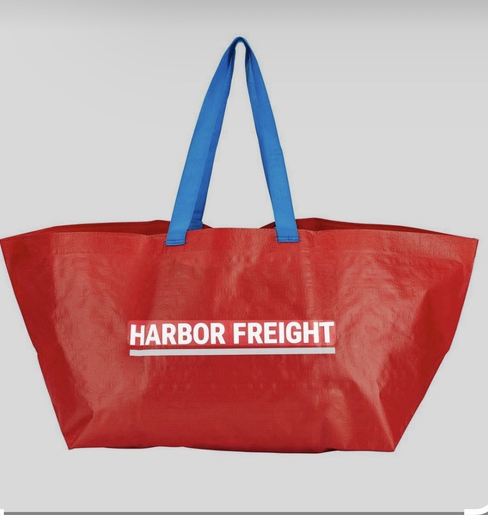 Harbor Freight Shopping Bag LARGE, Red, 21 ¾x14x13 /!19 gallon, 55 lb 3/$10.00