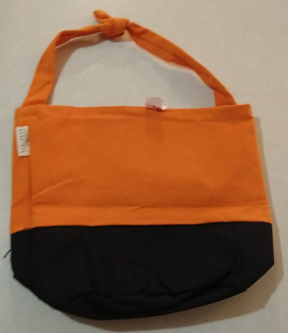 Rae Dunn Happy Halloween Canvas Bag Orange and Black Pumpkins NEW