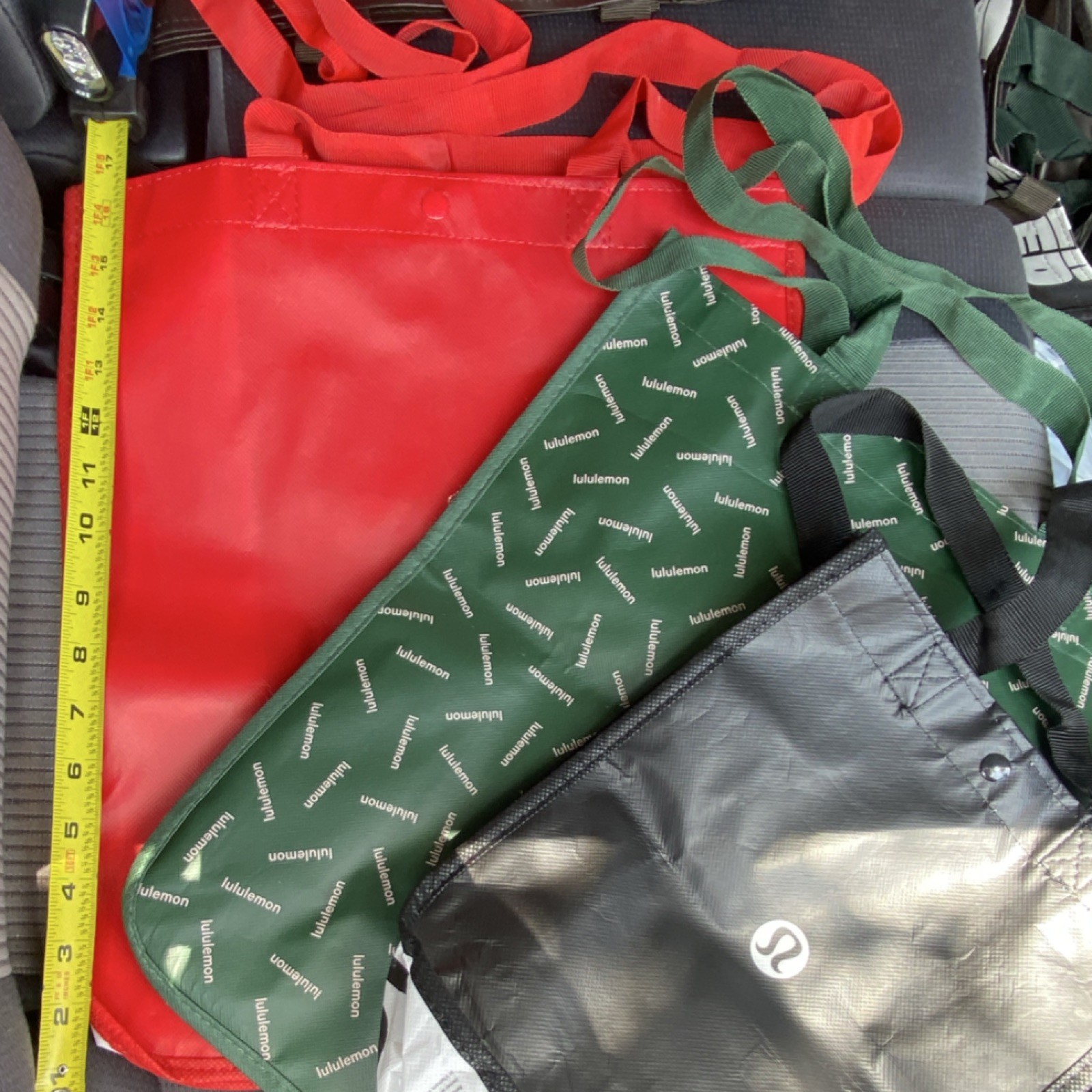 lululemon Reusable Shopping Tote Bags Foldable Waterproof 3-Pack Red/Green/Black