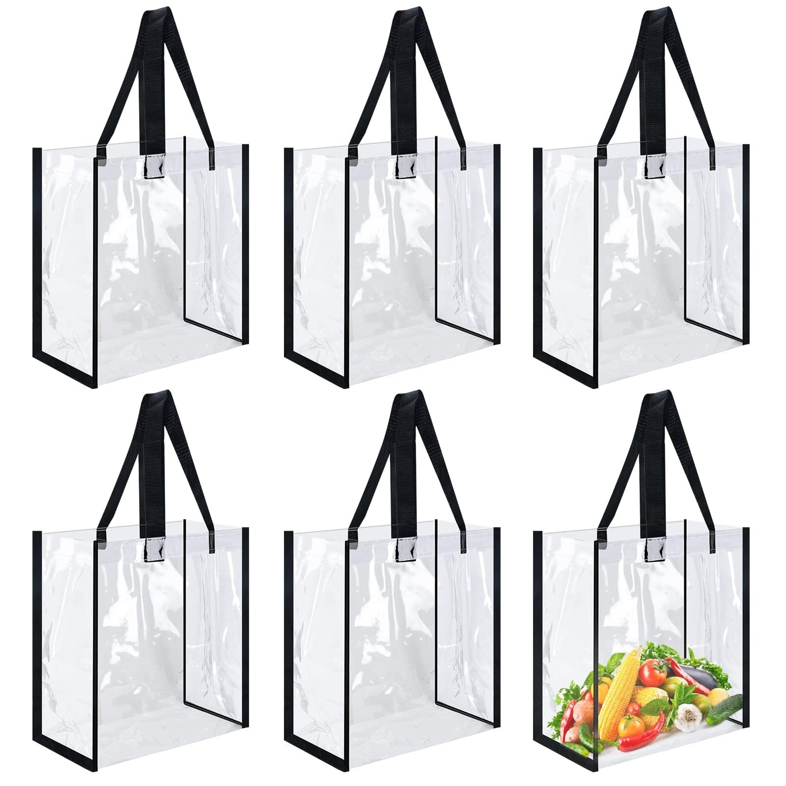 Clear Tote Bags 12x12x6 Inch PVC Plastic Handles Work Stadium Beach Sports