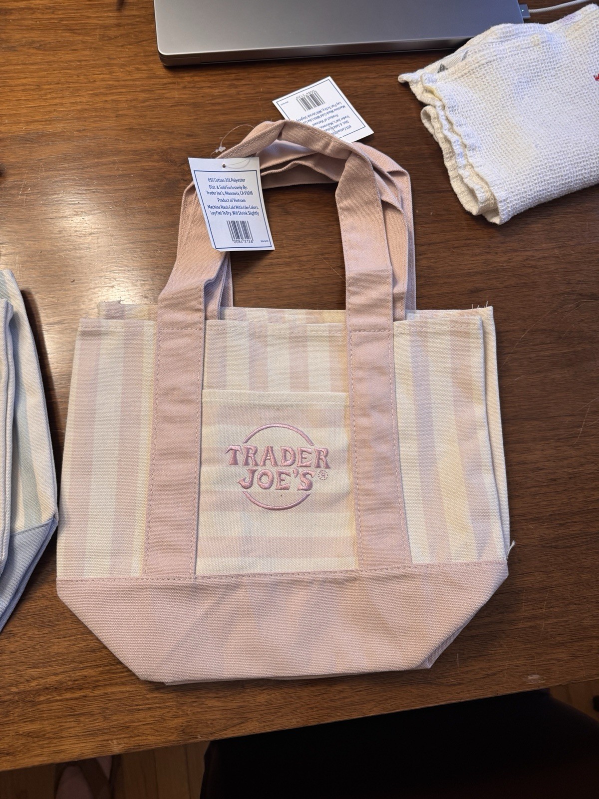 Trader Joe’s Reusable Tote Bag Pink & White Stripe