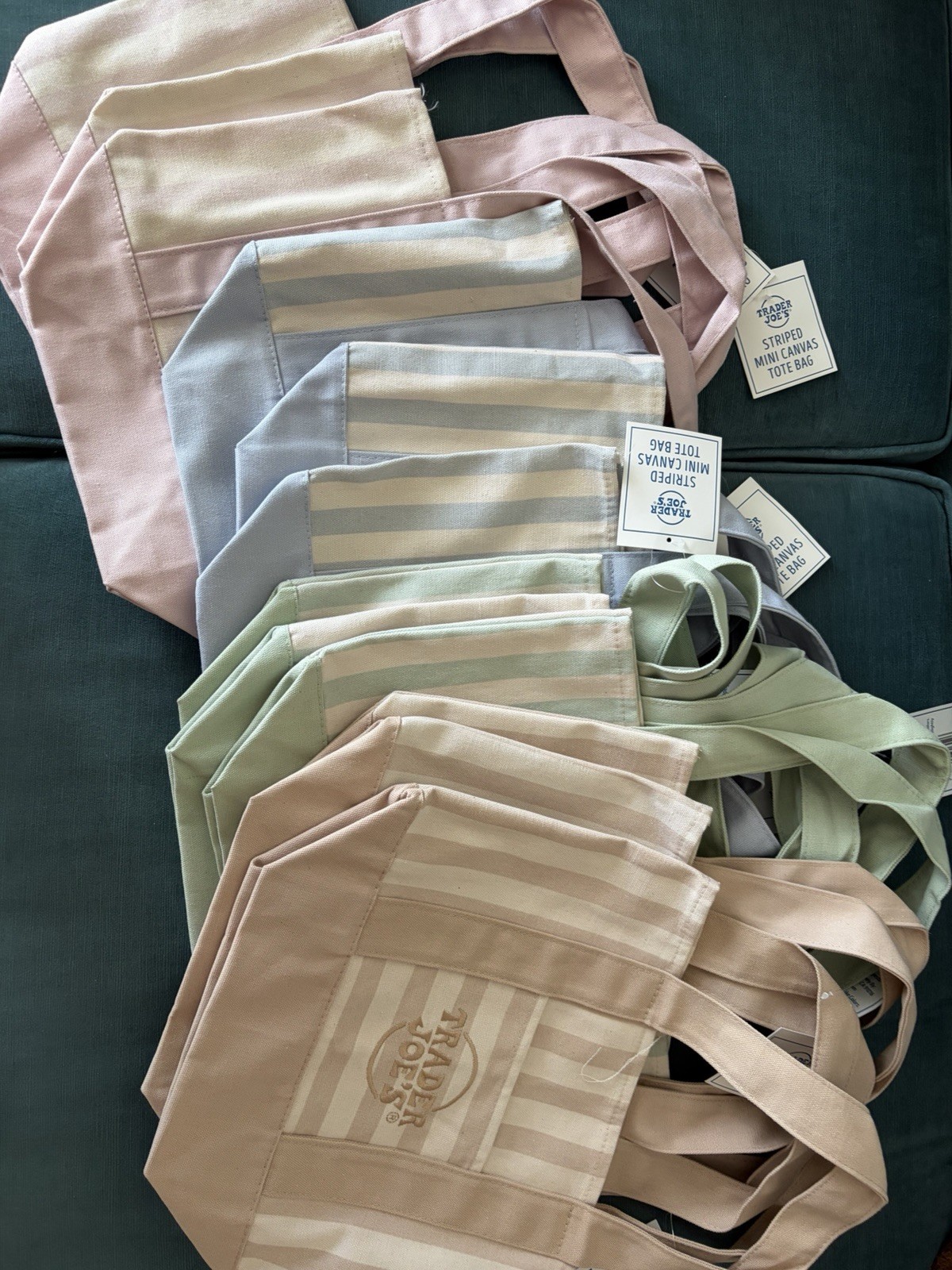 12 NWT Trader Joe’s Limited Edition Mini Tote Bags Striped. All 4 colors x 3!