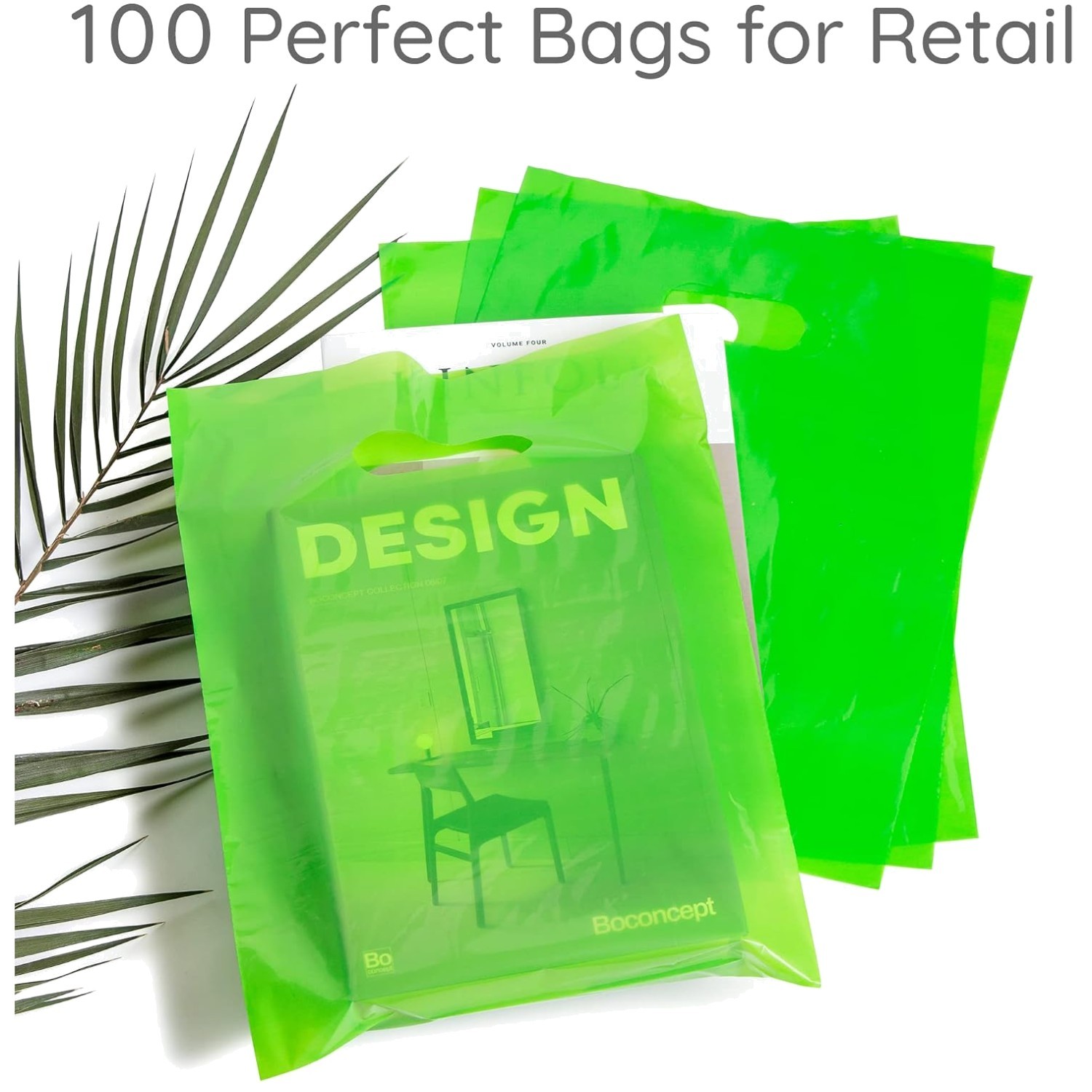 100 Lime Green Merchandise Bags 9″x12″ Glossy Handles