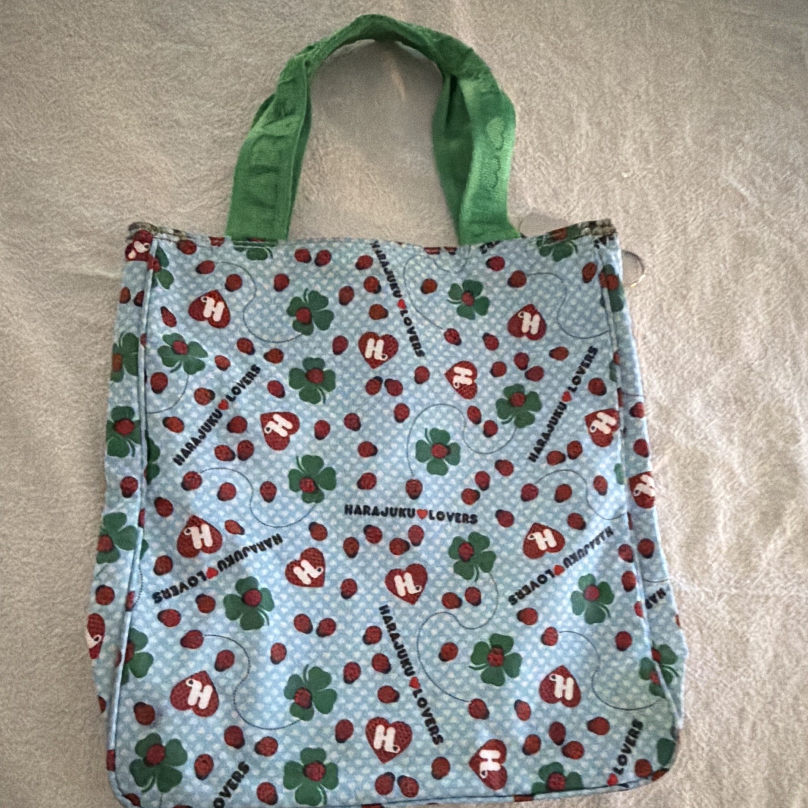 Harajuku Lovers Reusable Large Tote Bag Blue All-Over Cherry Print Green