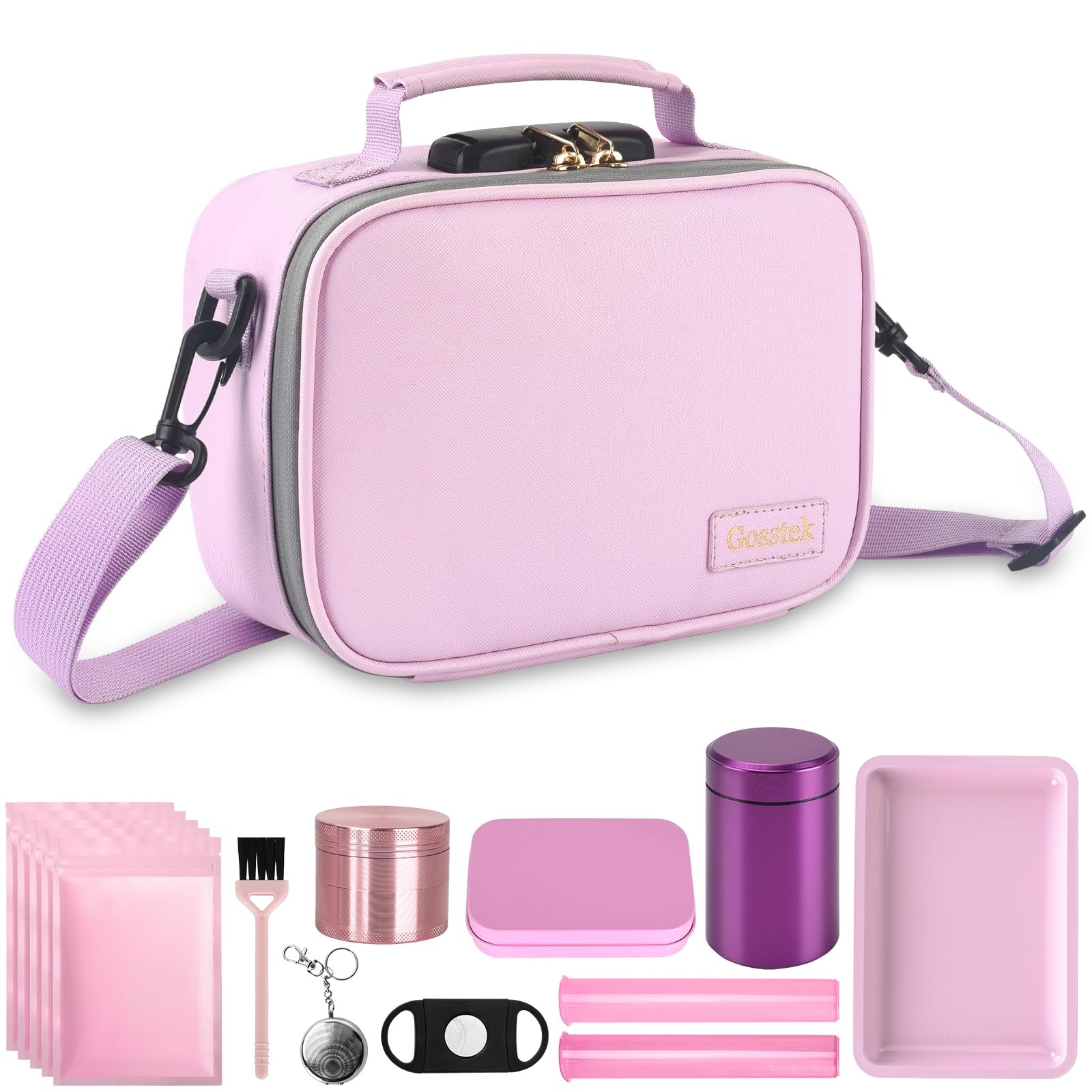 Gosstek Pink Leather Cosmetic Carrier Bag with 10 9 X 6 X 4 Inches, beige