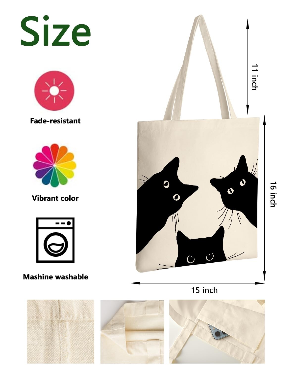 AUSVKAI Canvas Tote Bag Aesthetic for Women, Cute Cat Reusable Cotton Cloth C…