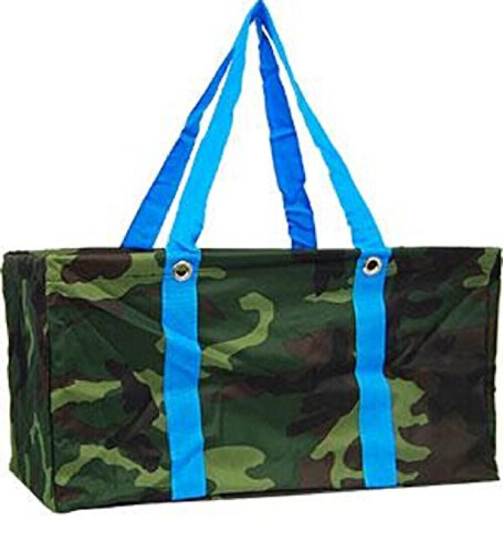 Camouflage Print Large Canvas Utility Tote Bag-Blue