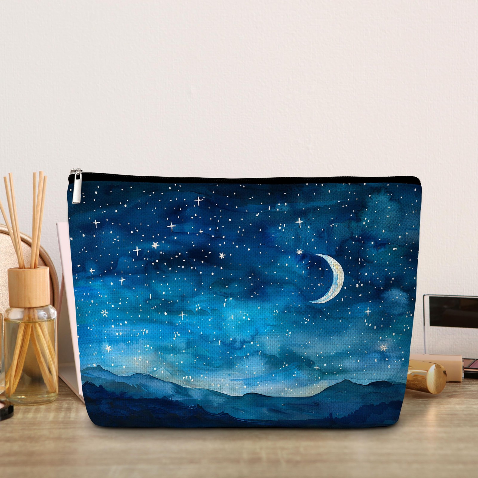 GREOXG Night Starry Sky Makeup Bag, Small Travel Cosmetic Bag with blue