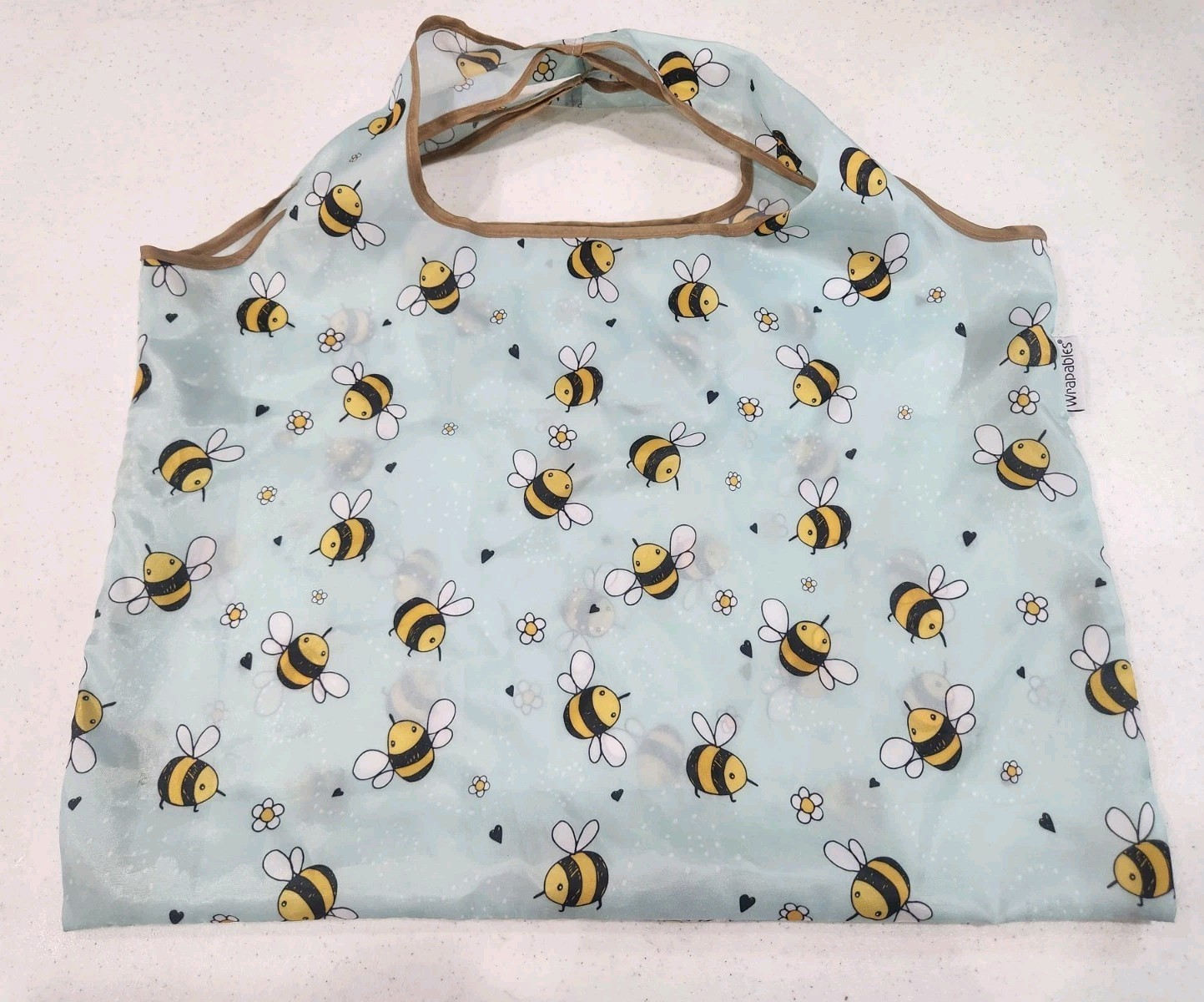 Wrapables Foldable Tote Nylon Reusable Grocery Bag Pouch Bumble Bee Flower Used