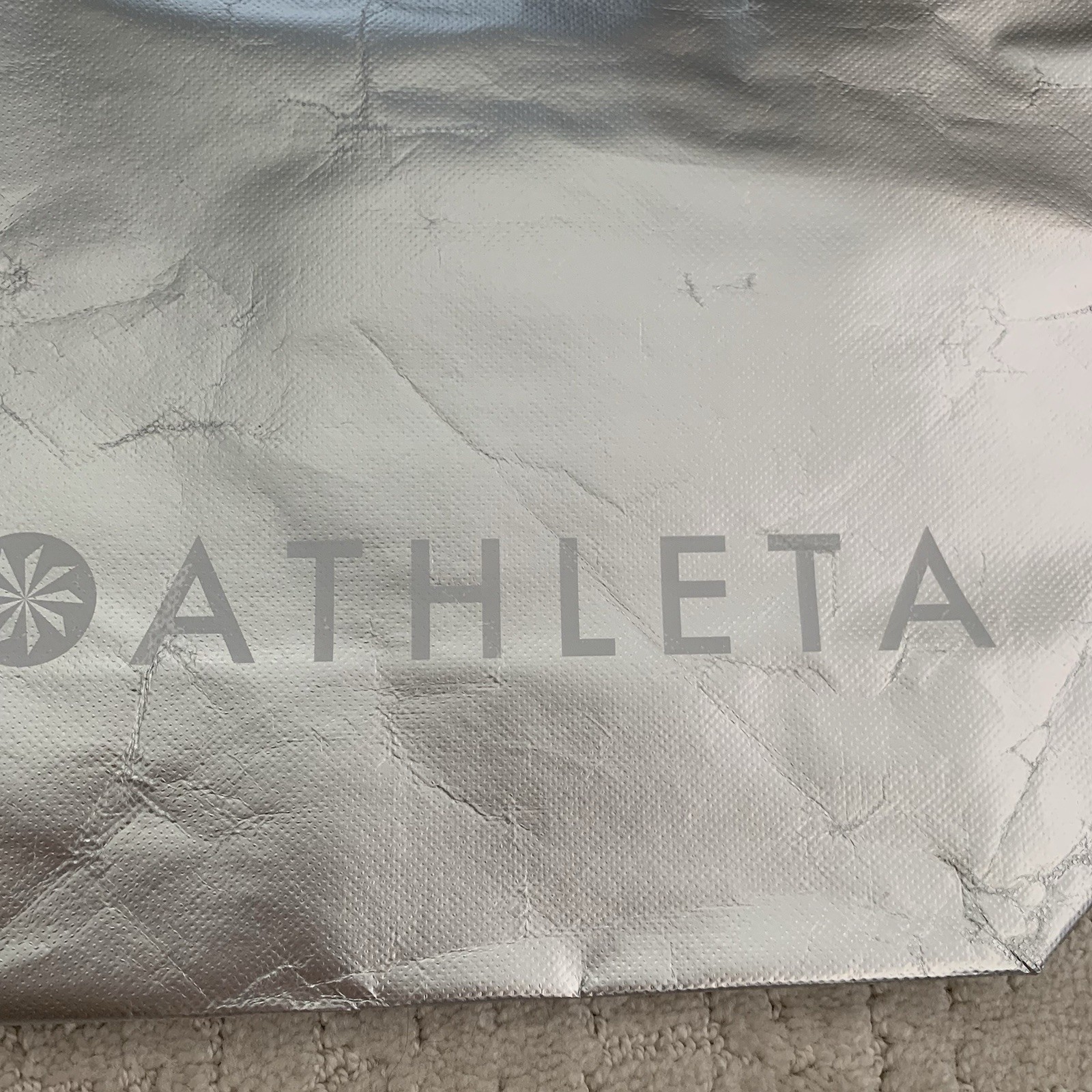 Athleta Silver Polyester Reusable Shopping Tote & Drawstring Bag Two-Piece Set