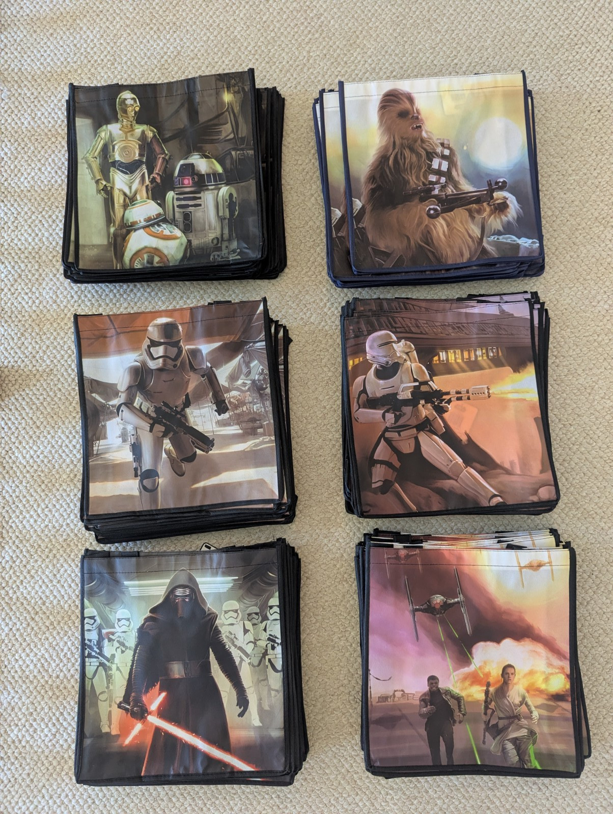 Bulk Lot of 90+ Disney Star Wars Licensed Shopping Tote Reuseable Bags;13X13″X3″