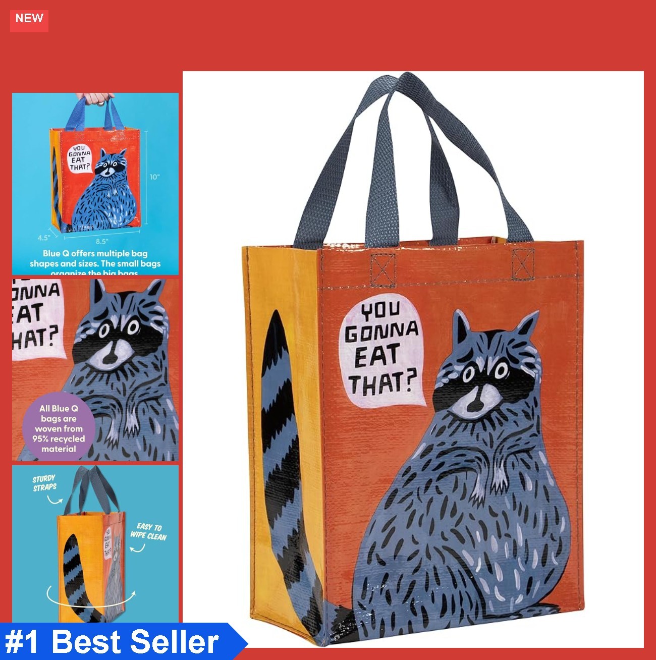 Reusable Tote Bag 10×8.5×4.5 Inch 95% Recycled Material Funny Art Handles Lunch
