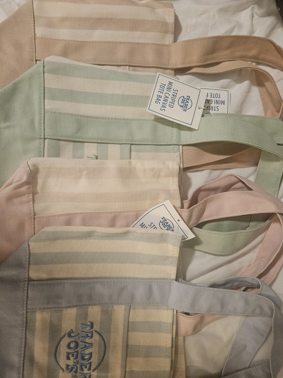 Trader Joe’s Mini Canvas Tote Bag (all colors: pink, blue, green and beige/tan)