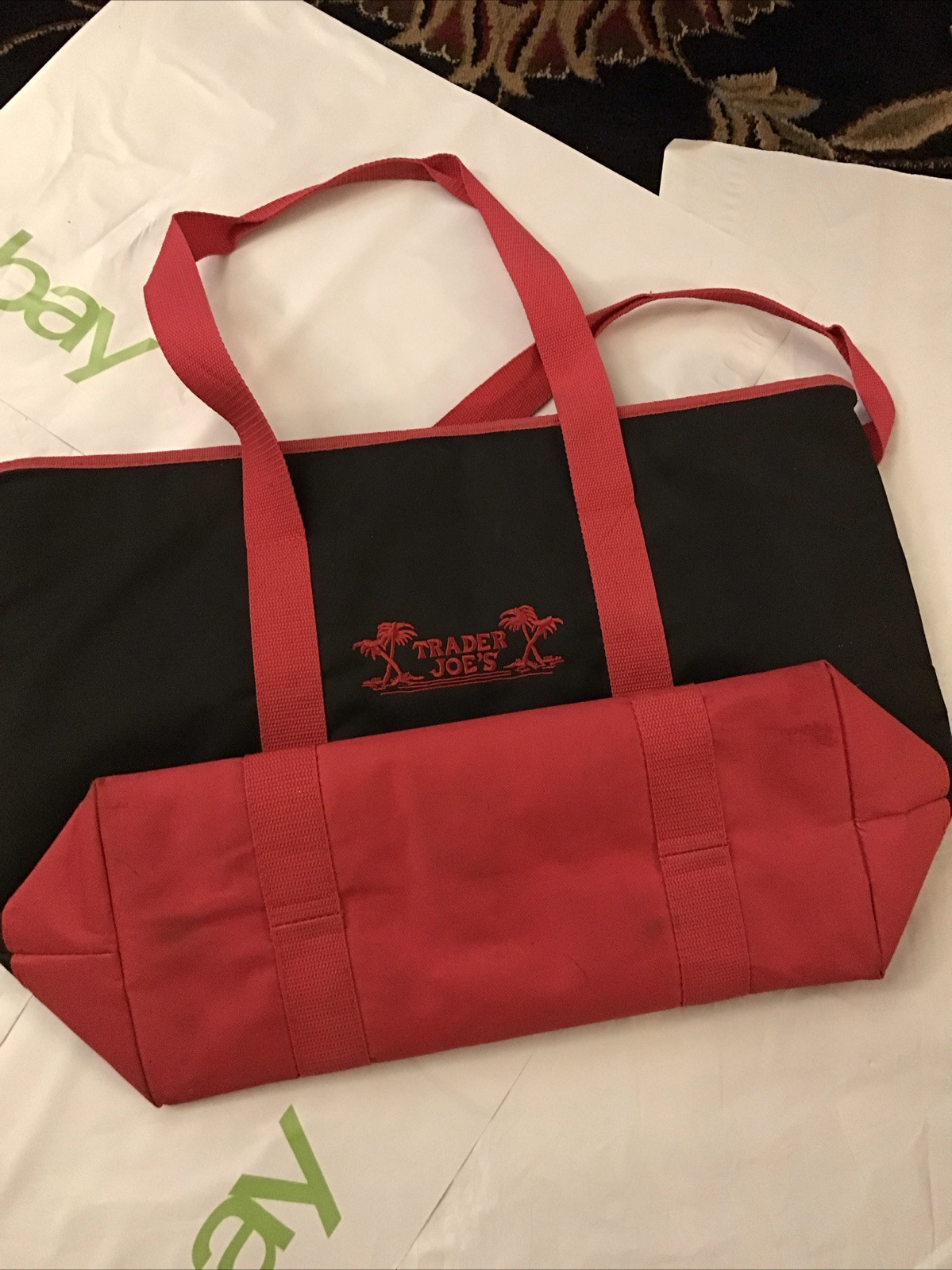 TRADER JOE’S XL Red & Black INSULATED Cooler Tote Bag Nice