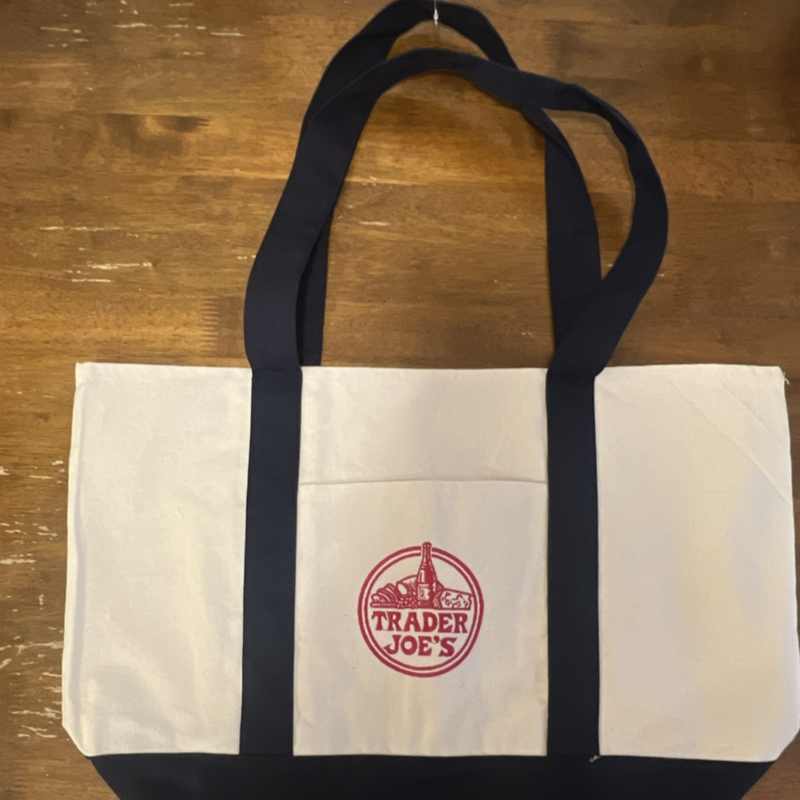 Trader Joe’s Canvas Foldable Reusable Shopping Bag White Navy Blue