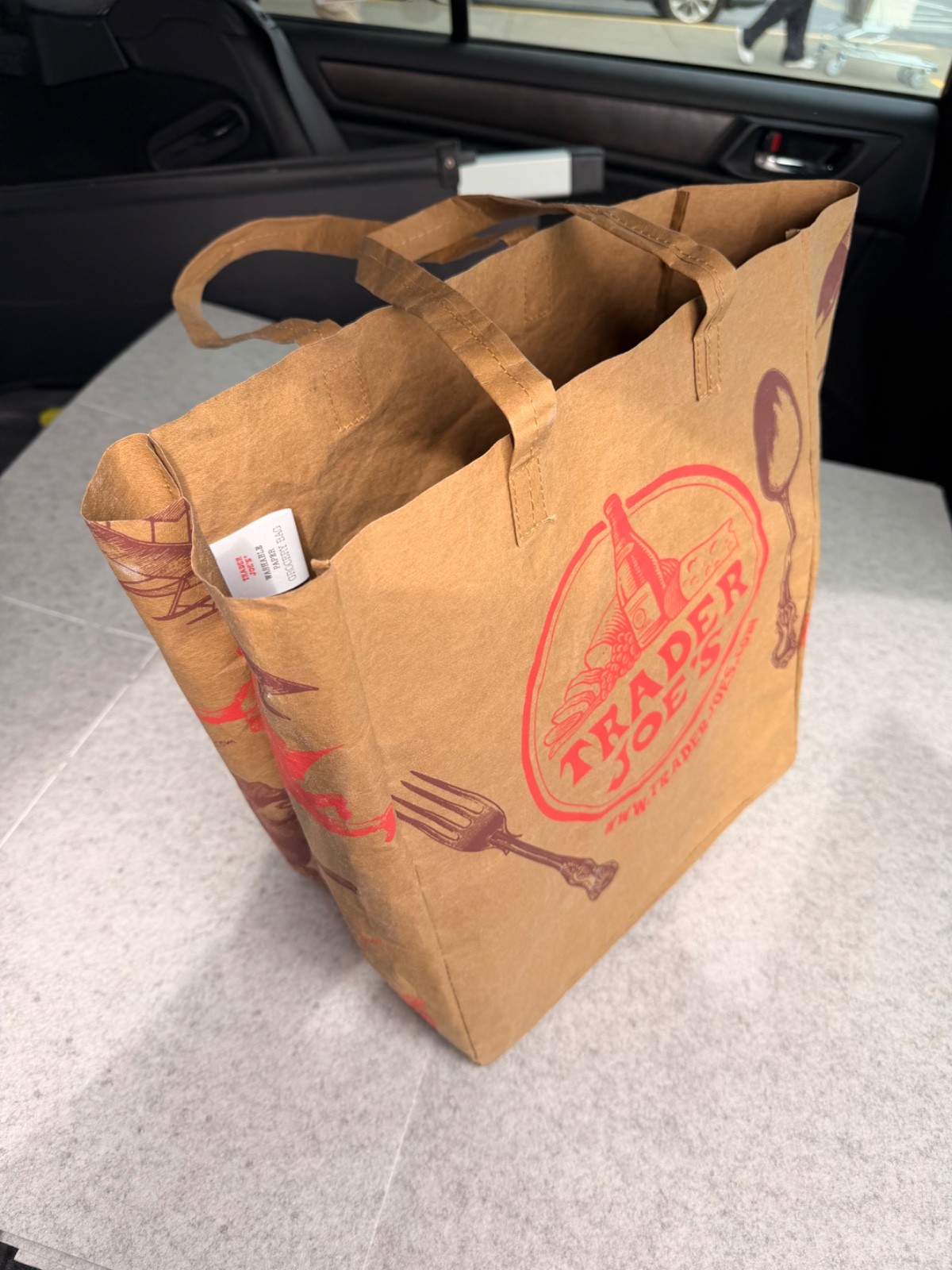 Trader Joe’s Washable Reusable Paper Shopping Bag Brown All-Over Pattern