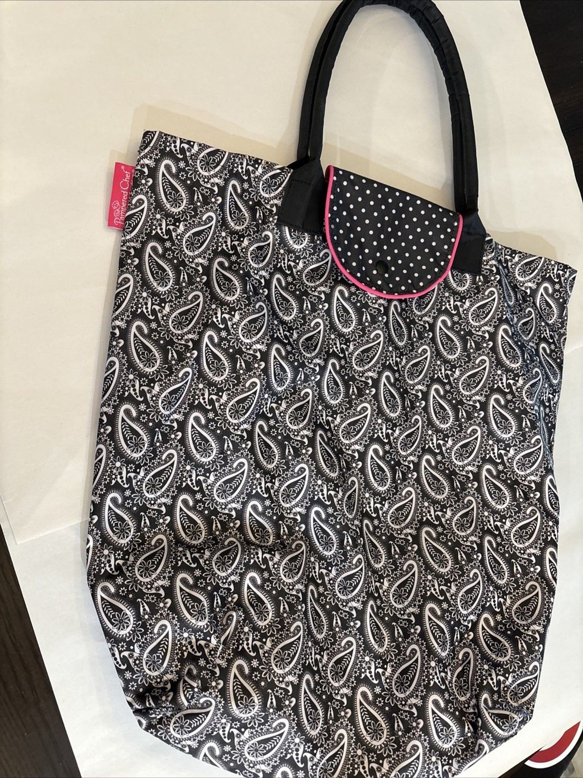 Pampered Chef Market Tote Bag – Pink Black & White Paisley Collapsible Durable