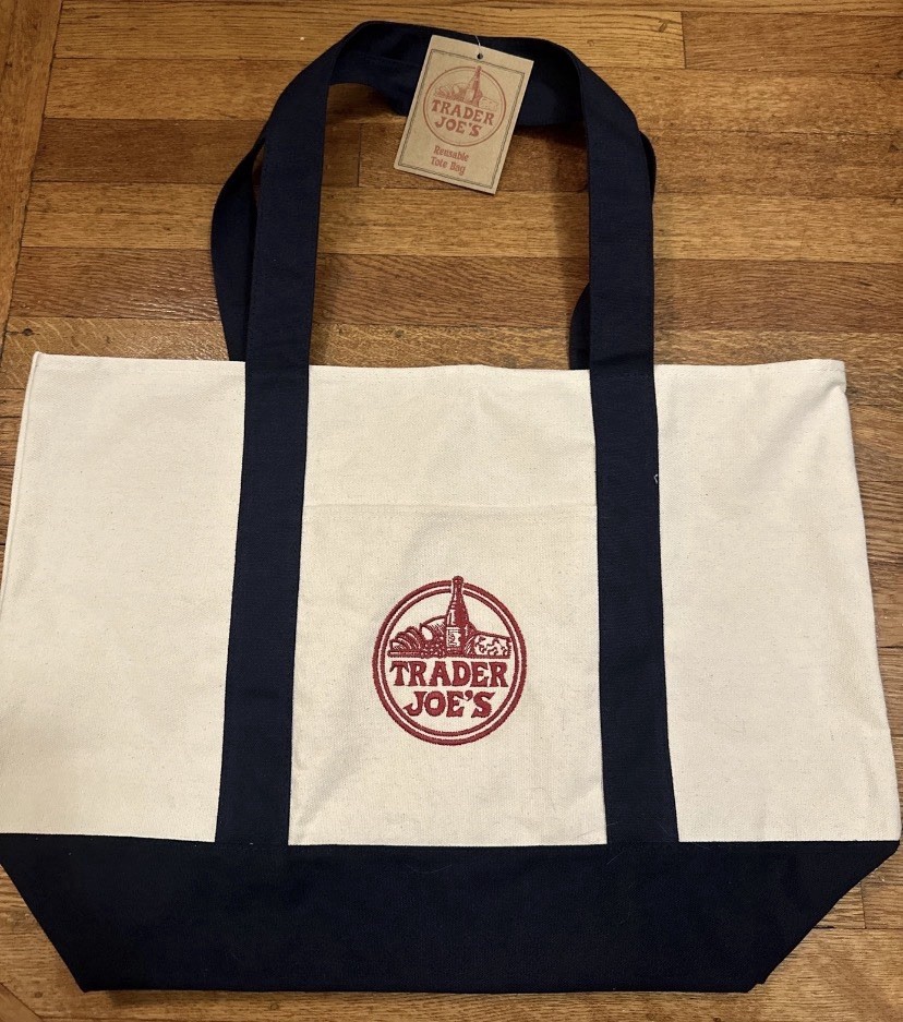 Trader Joe’s Canvas Reusable Tote Carry Large Eco Shopping Bag Green and Blue