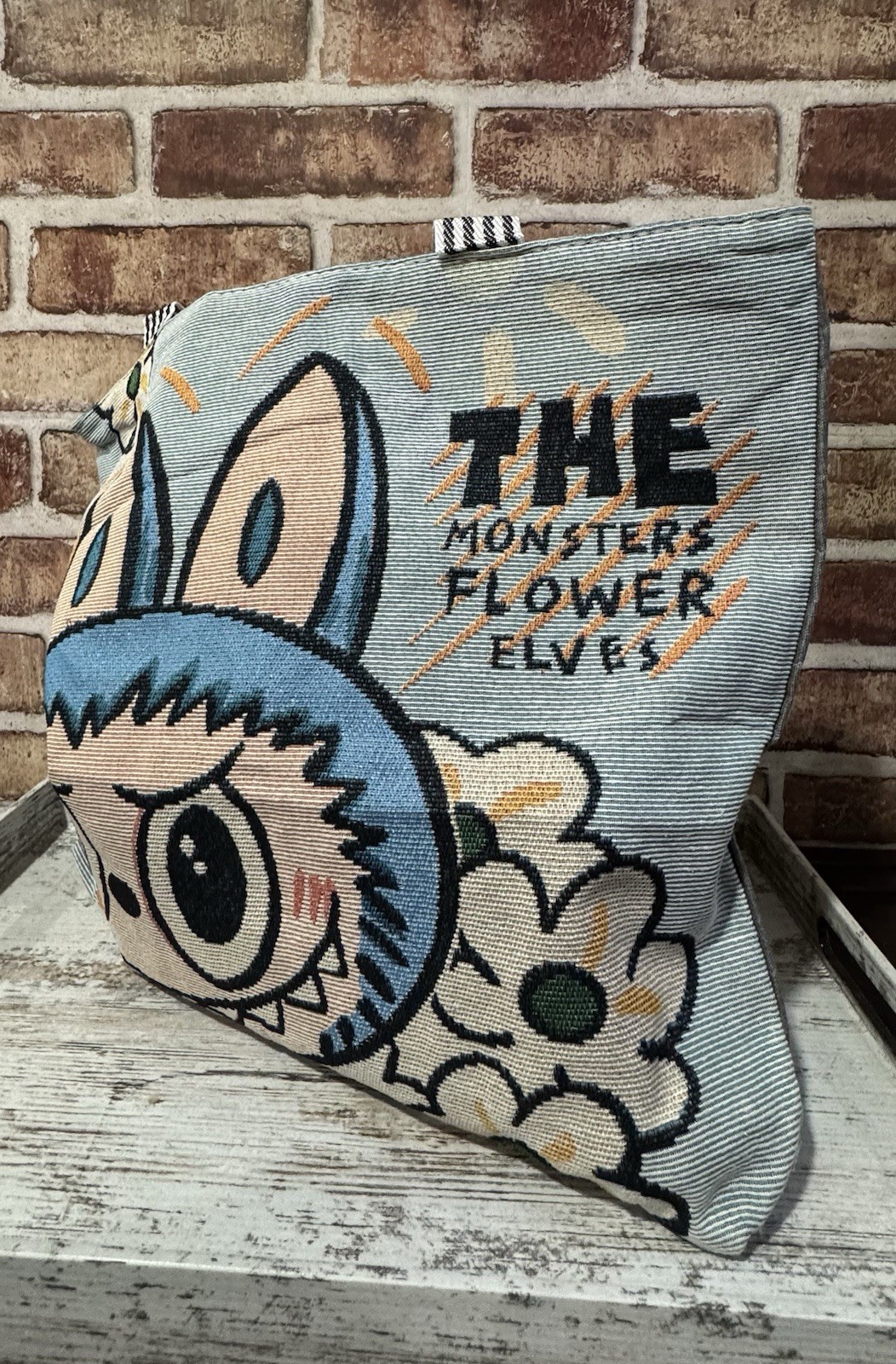 Large Reusable Shopping Tote Bag w/ Zipper Closure, Blue Gray Monster Inspired