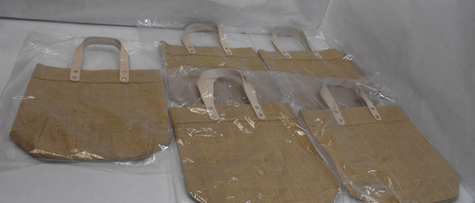 Threadart Jute Tote Bags Fine Burlap Reusable Bridal Shopping Beach Lot of 5