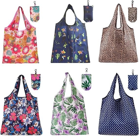 6 Pcs Reusable Shopping Bags Foldable,Grocery Bags in Pocket,Waterproof and M…