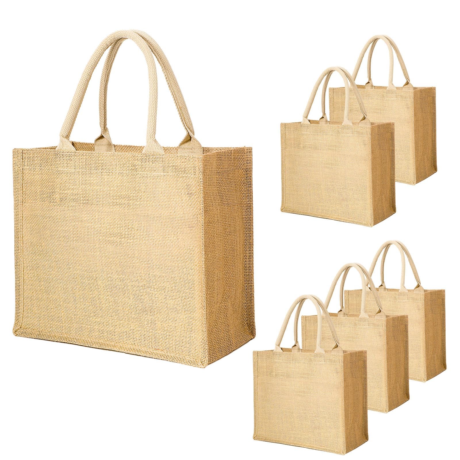 Burlap Tote Bags, 6 Pack Small Natural Jute Reusable Gift Favors Blank Bag wi…