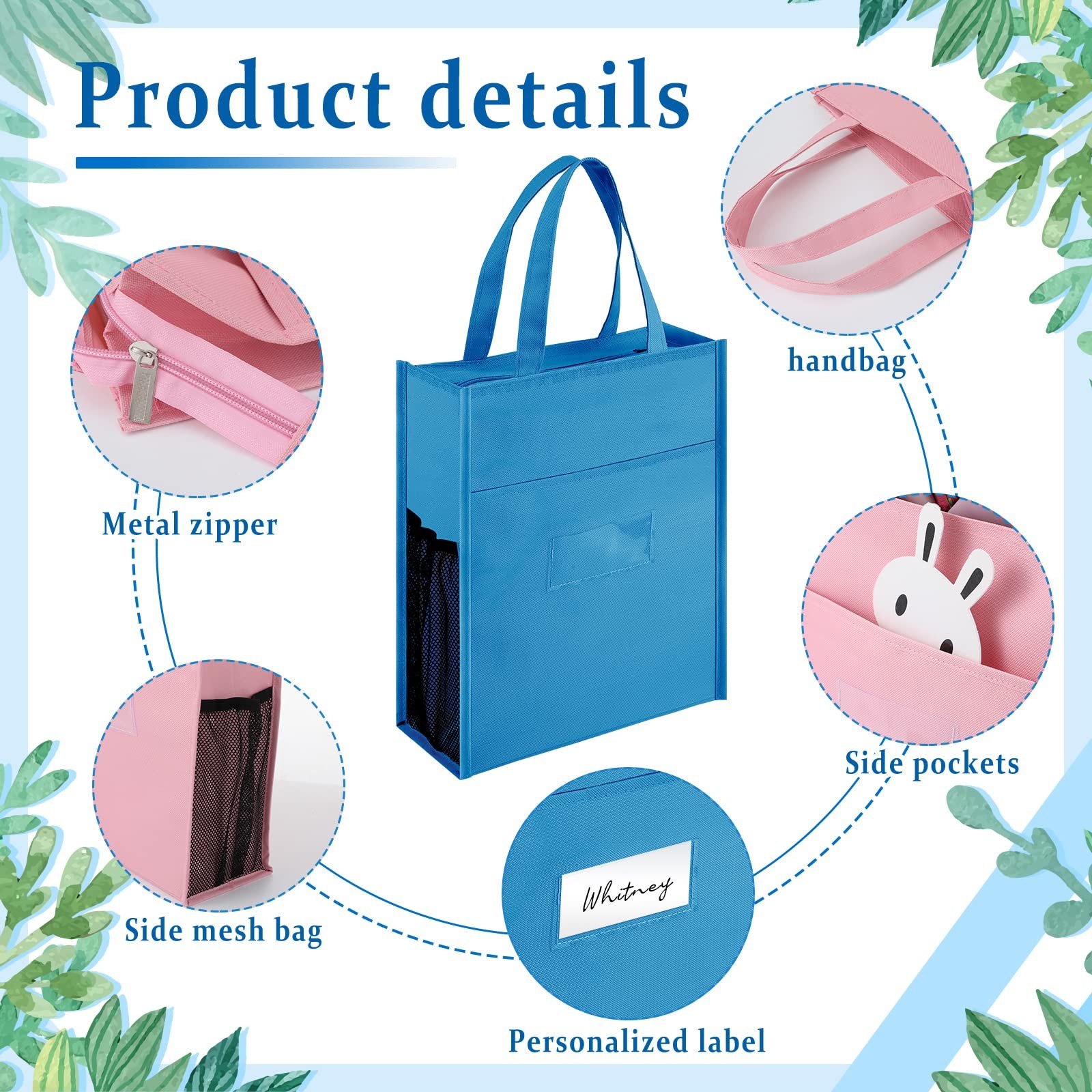 3-PCS Kids Tote Bag with Zipper Handles Activity Tote Bags for School Daycare