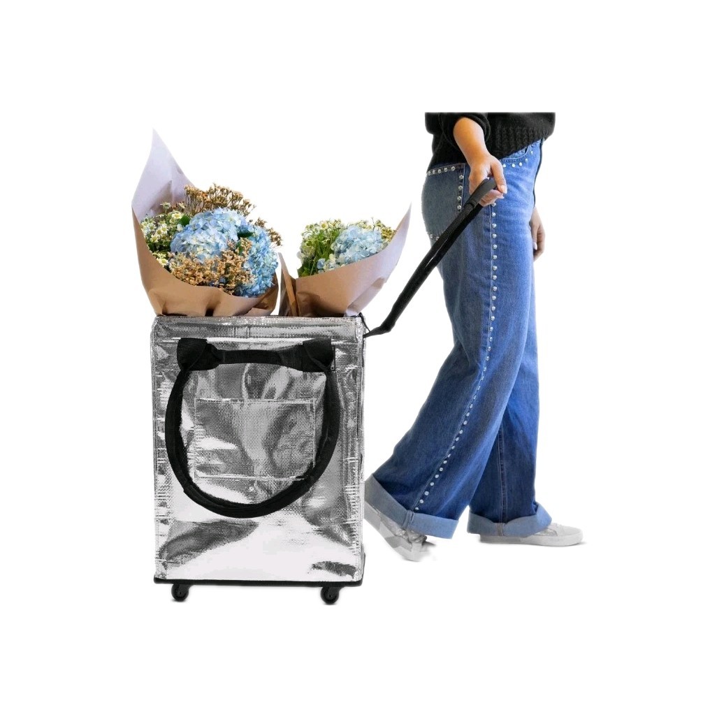 CleverMade Foldable Rolling Tote Bag 18″W x 24″H Soft Grip 90L 75lb Silver New